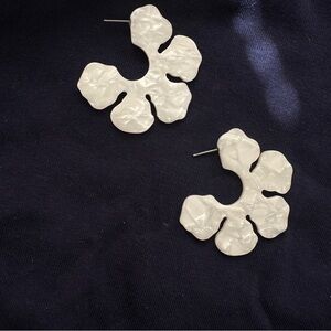 Bundle J.Crew Acetate White Flower Half Hoop and Pink Acetate Half Goop Earrings